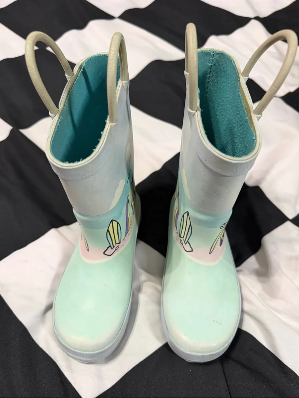 Kids Waterproof Rain Boots - Mint & Navy 2(Pair) boys size 10